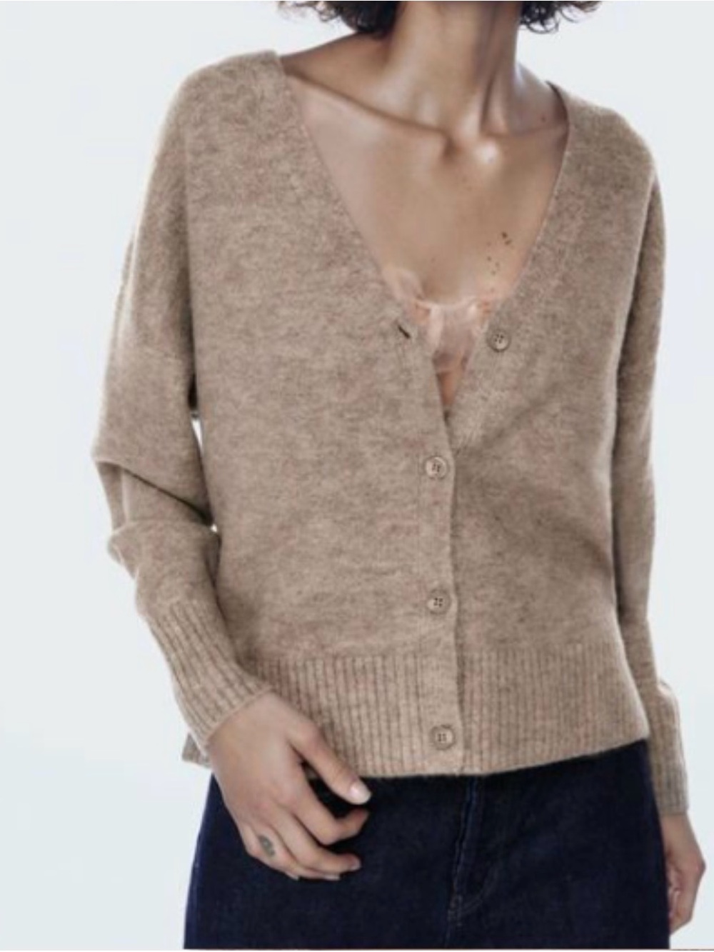 Zara Brown V-Neck Button-Front Women's Cardigan. Size M. Style 2142/169/722